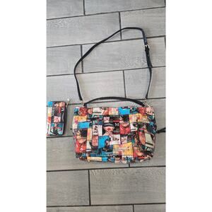 Magazine Print Shoulder Bag with Matching wallet– Adjustable Strap